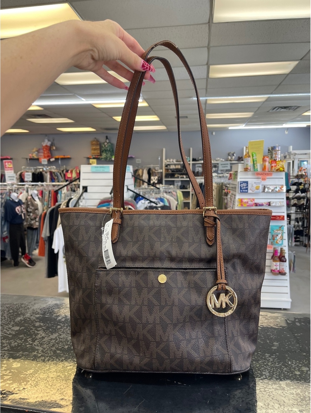 Michael Kors Brown Signature MK Logo Tote Bag